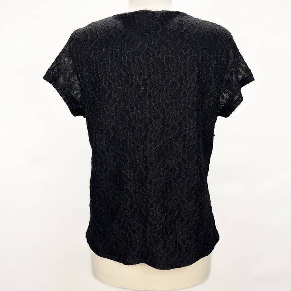 NWT GOOD CLOTHES Black Short Sleeve Textured Lace Floral 90s Style Top Sz XL - Picture 3 of 12